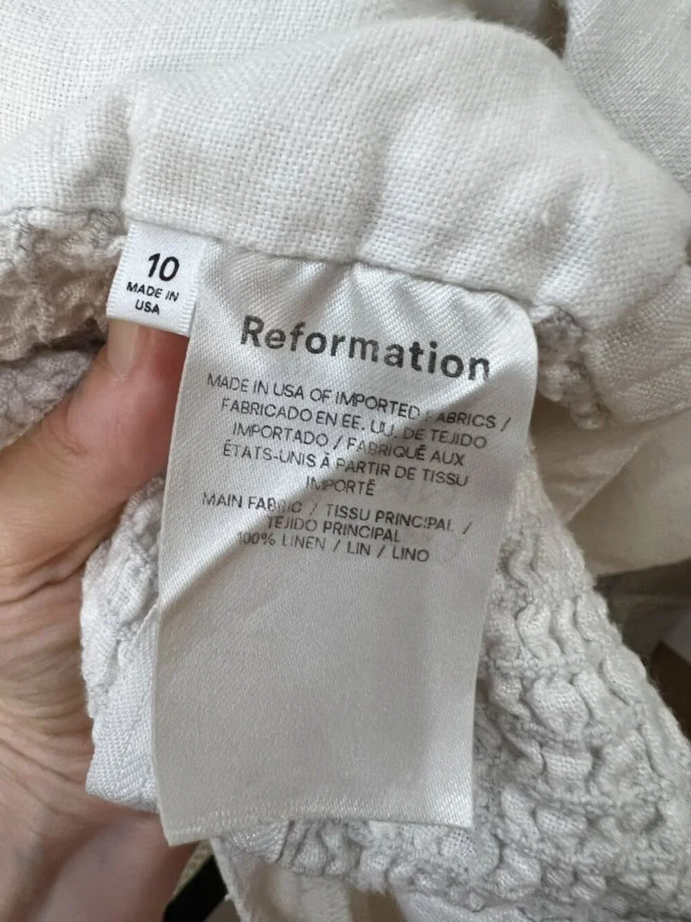 REFORMATION Yucca Linen Square Neck Crop Top Sz 10 White